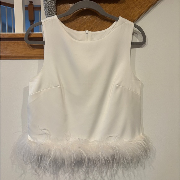 Tops - White Feather Trim Top